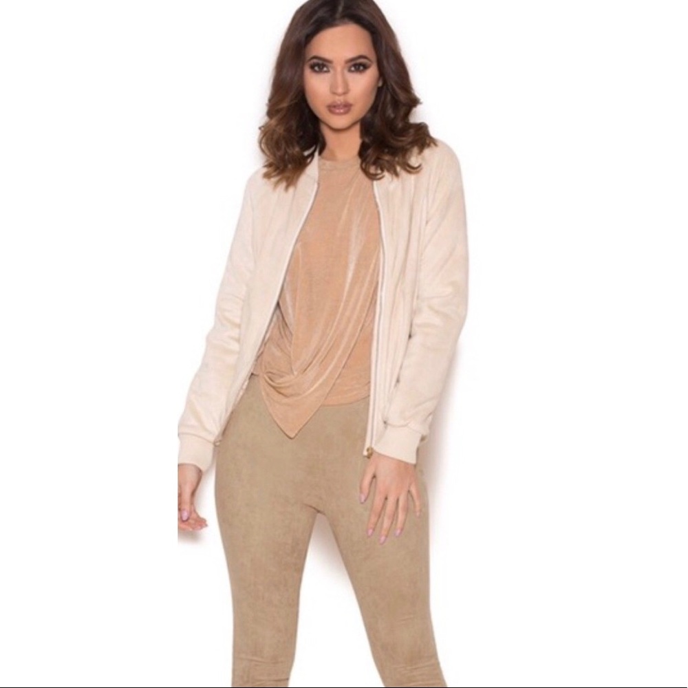 Nude suede bomber jacket